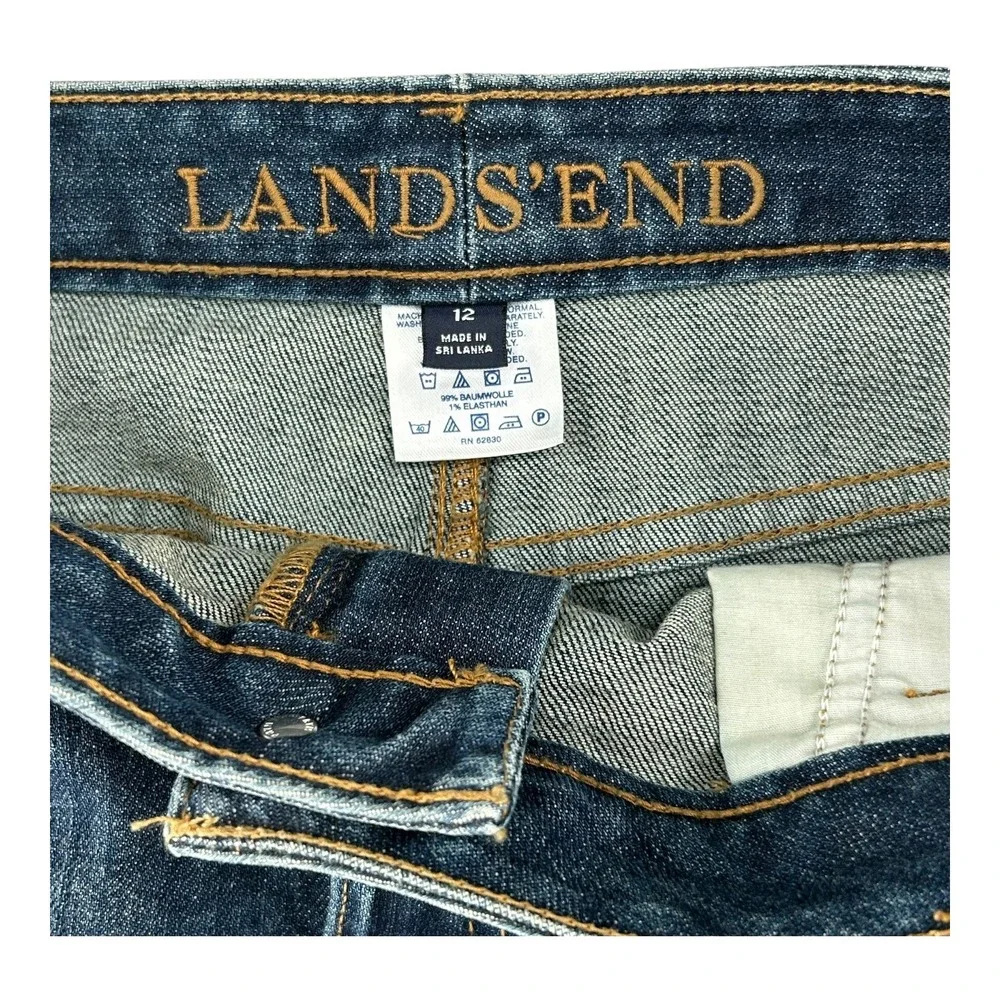 Lands‎ End Straight Denim Above Knee Skirt Y2K Faded Wash Stretch Womens Size 12